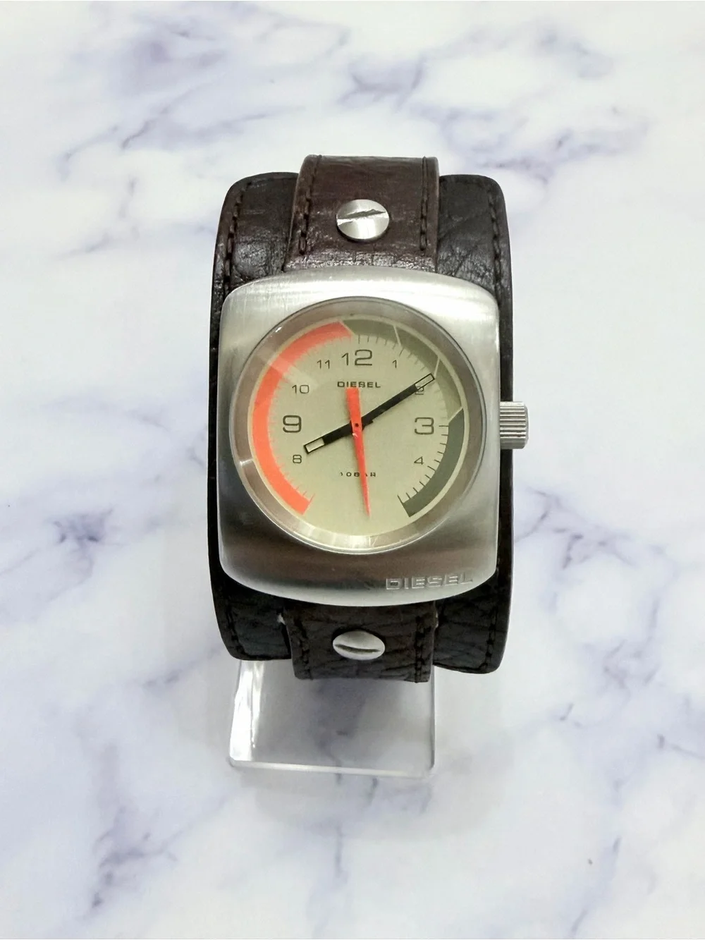 Diesel Square Steel Case DZ2022 Mens Brown Leather Band RARE “Alex Karev”